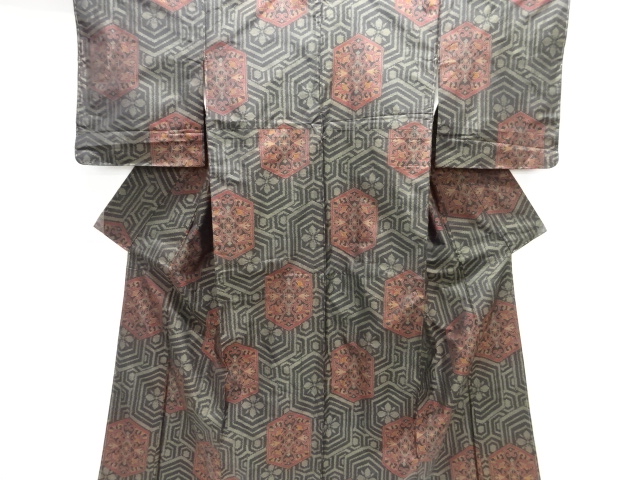 JAPANESE KIMONO / DORO OSHIMA TSUMUGI / WOVEN FLORAL CREST